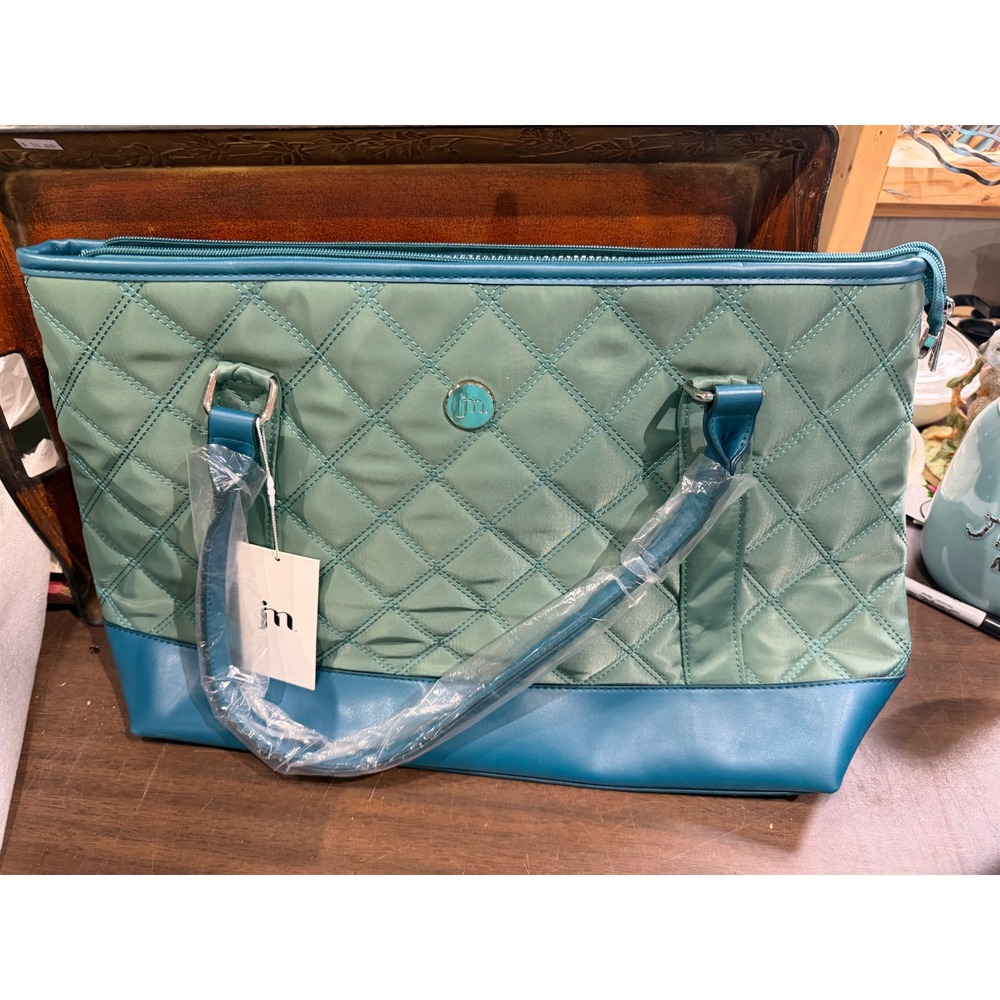 Jessica Moore Quilted Tote Bag Teal Blue Nylon Laptop Travel Work JM-402TL NEW